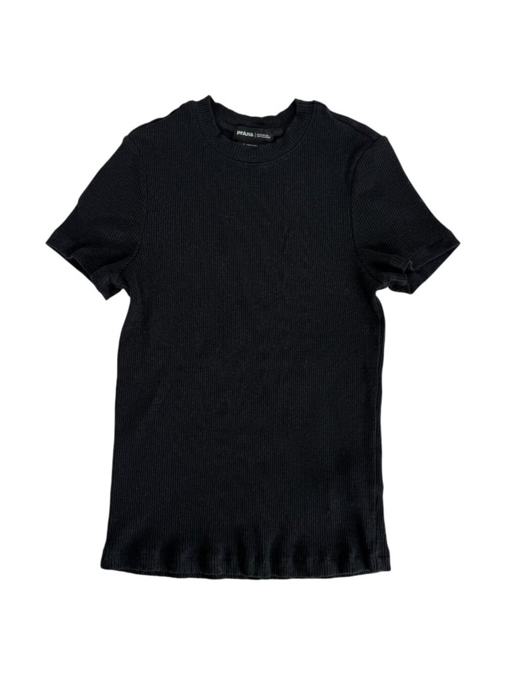 PrAna Black Ribbed Short Sleeve Crewneck Top Womens Size Small Tee Shirt Top